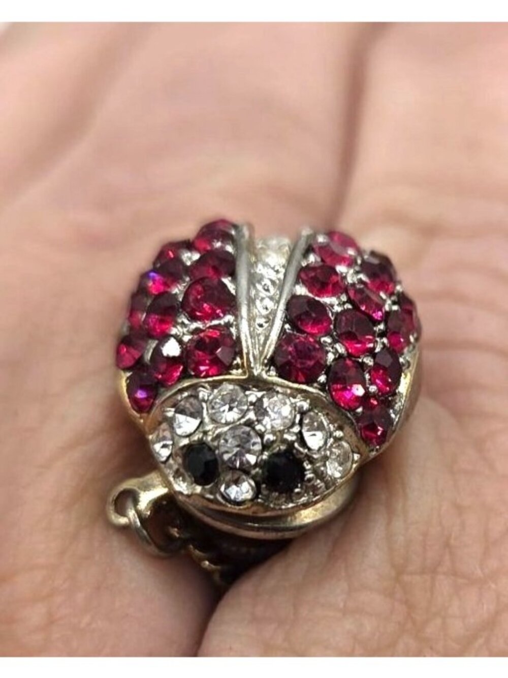 Ladybug Tie Tack Pin With Red & Clear Rhinestones